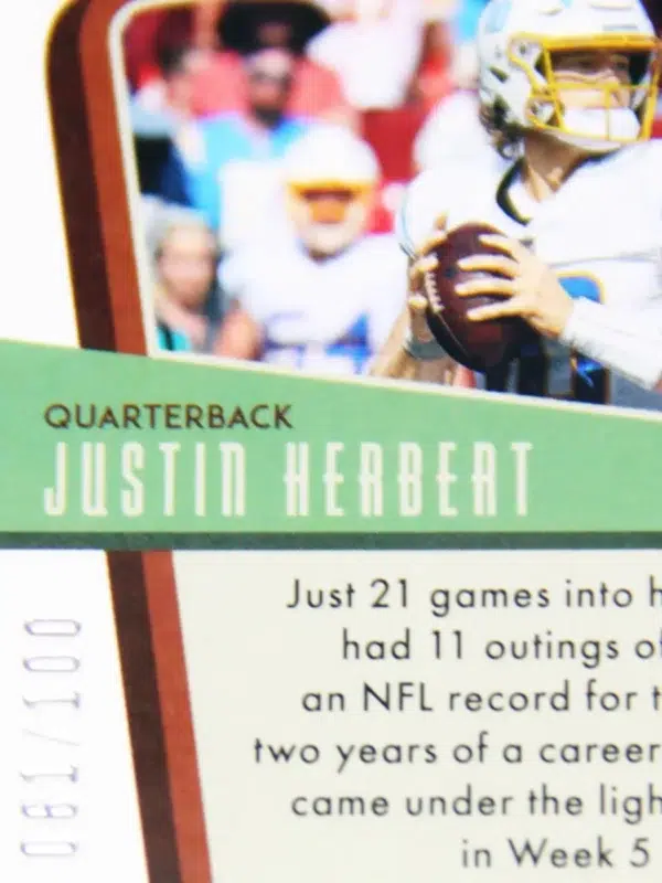 2022 Justin Herbert #UL-31 Panini Legacy Under the Lights Bronze SN#63 - detail