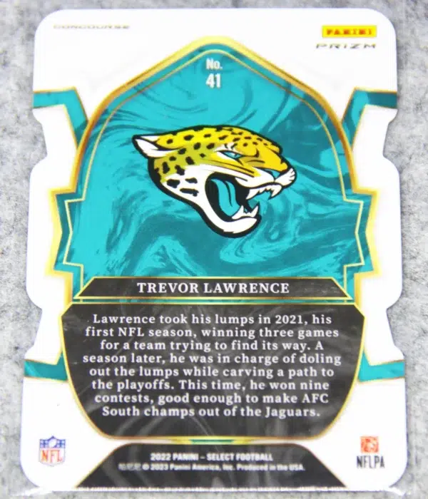 2022 Trevor Lawrence #41 Panini Select Concourse Green and Yellow Prizm Die-Cut - back