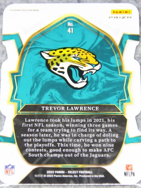 2022 Trevor Lawrence #41 Panini Select Concourse Green and Yellow Prizm Die-Cut - back