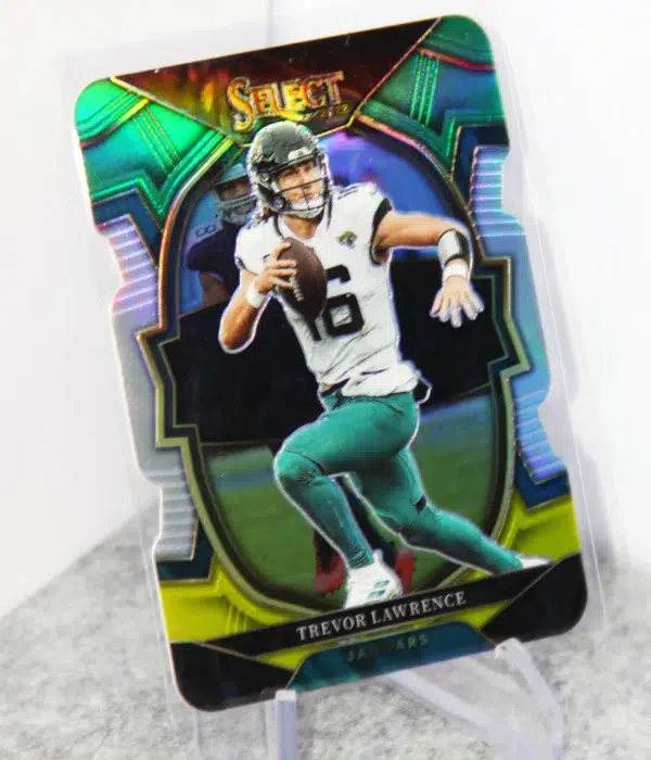 2022 Trevor Lawrence #41 Panini Select Concourse Green and Yellow Prizm Die-Cut - stand