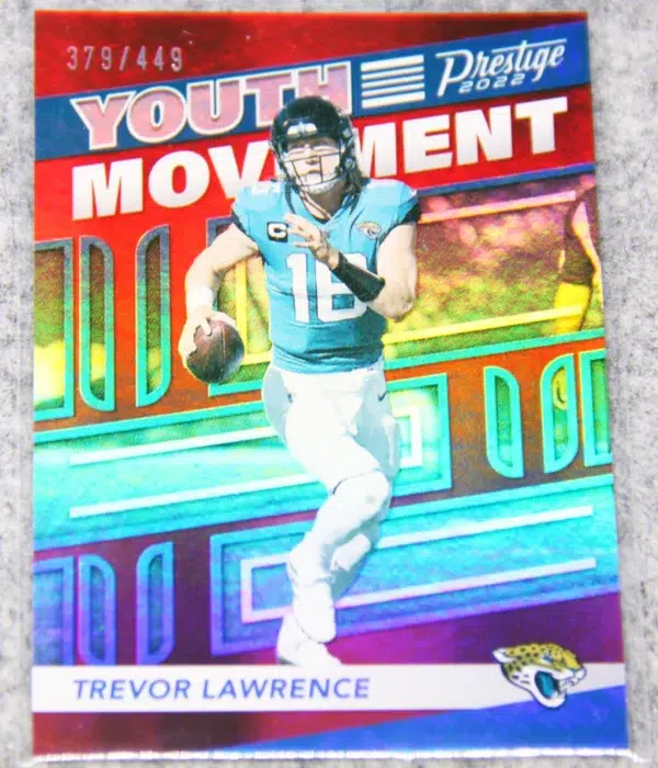 2022 Trevor Lawrence #YM-6 Panini Prestige Youth Movement Xtra Points Red Parallel SN#379 - front