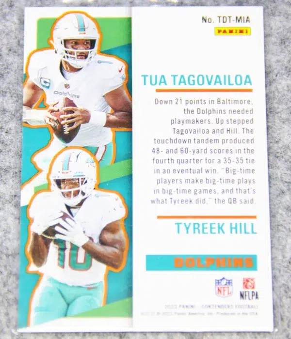2022 Tua Tagovailoa & Tyreek Hill #TDT-MIA Panini Contenders Touchdown Tandems - back