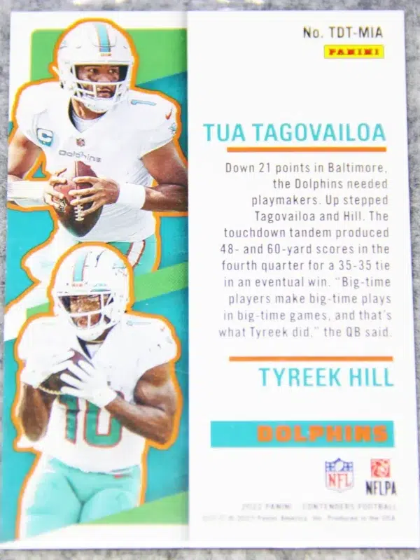2022 Tua Tagovailoa & Tyreek Hill #TDT-MIA Panini Contenders Touchdown Tandems - back