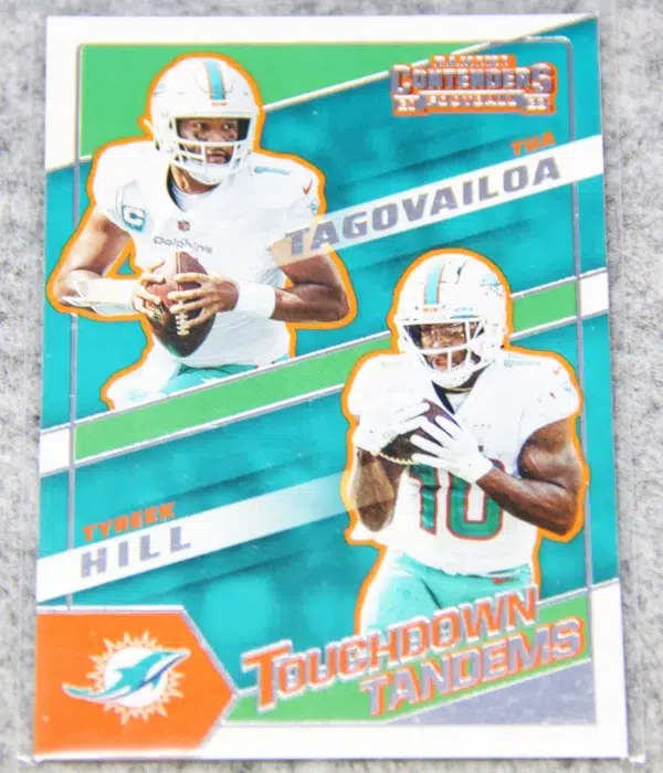 2022 Tua Tagovailoa & Tyreek Hill #TDT-MIA Panini Contenders Touchdown Tandems - front