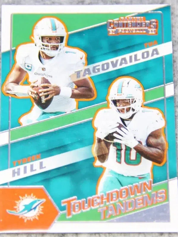 2022 Tua Tagovailoa & Tyreek Hill #TDT-MIA Panini Contenders Touchdown Tandems - front