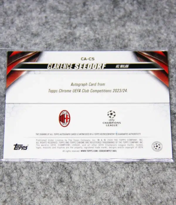 2023-24 Clarence Seedorf #CA-CS Topps Chrome UEFA Club Competitions Blue Refractor Autograph SN#105 - back