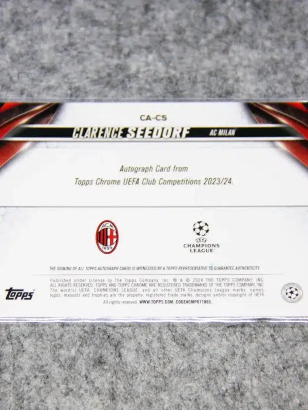 2023-24 Clarence Seedorf #CA-CS Topps Chrome UEFA Club Competitions Blue Refractor Autograph SN#105 - back