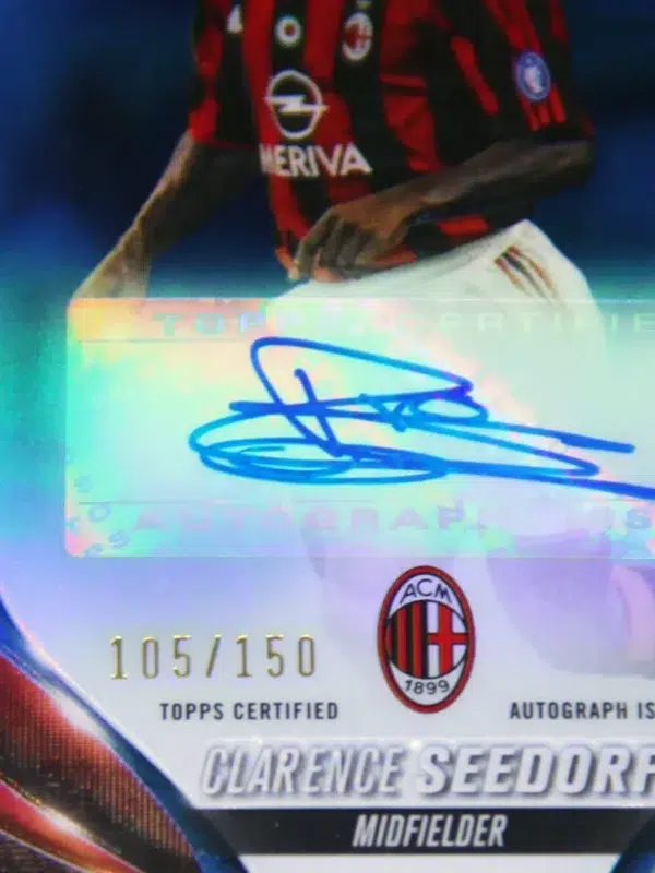 2023-24 Clarence Seedorf #CA-CS Topps Chrome UEFA Club Competitions Blue Refractor Autograph SN#105 - detail