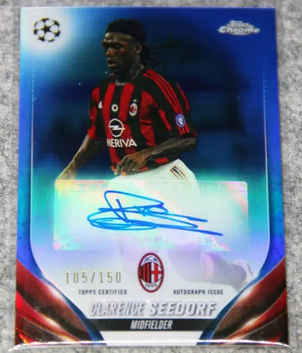 2023-24 Clarence Seedorf #CA-CS Topps Chrome UEFA Club Competitions Blue Refractor Autograph SN#105 - front