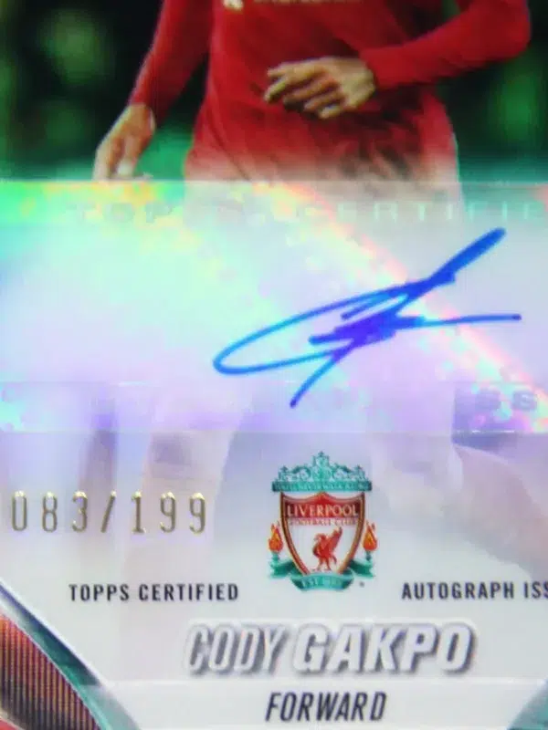2023-24 Cody Gakpo #CA-CG Topps Chrome UEFA Club Competitions Aqua Refractor Autograph SN83 - detail
