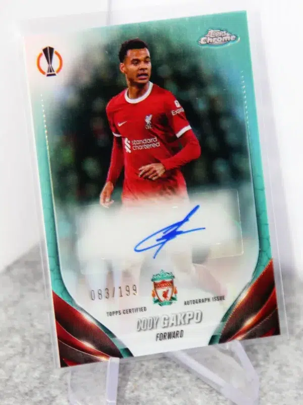 2023-24 Cody Gakpo #CA-CG Topps Chrome UEFA Club Competitions Aqua Refractor Autograph SN83 - stand