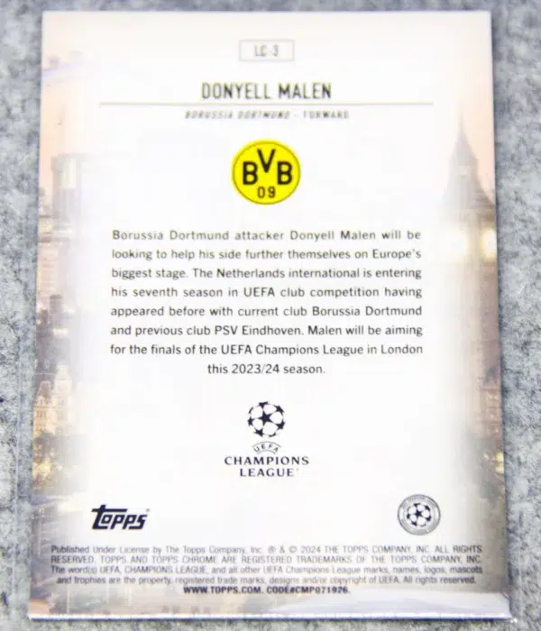 2023-24 Donyell Malen #LC-3 Topps Chrome UEFA Champions League London Calling - back