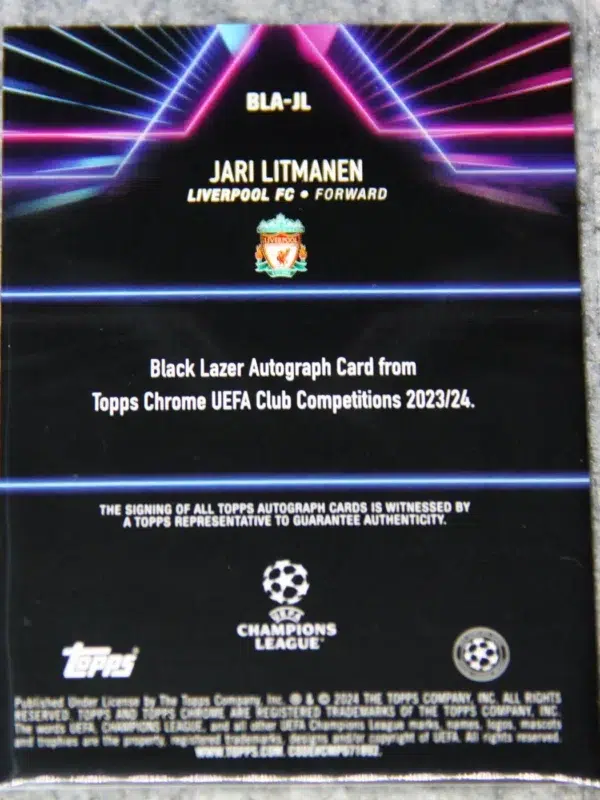 2023-24 Jari Litmanen #BLA-JL Topps Chrome UEFA Club Competitions Black Lazer Refractor Autograph - back
