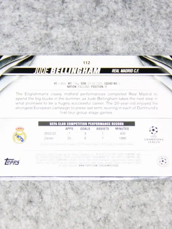 2023-24 Jude Bellingham #112 Topps UEFA Club Competition Gold Starball Refractor - back