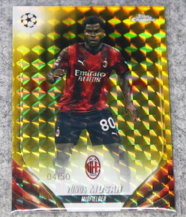 2023-24 Yunus Musah #89 Topps Chrome UEFA Champions League Gold Geometric Refractor SN#4 - front