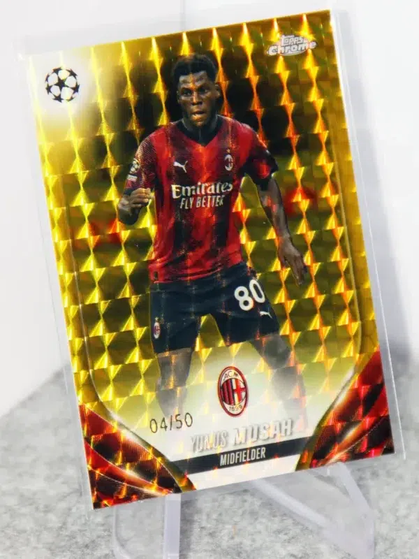 2023-24 Yunus Musah #89 Topps Chrome UEFA Champions League Gold Geometric Refractor SN#4 - stand