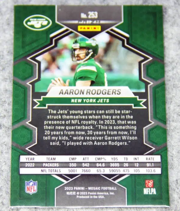 2023 Aaron Rodgers #253 Panini Mosaic National Pride Silver Mosaic Prizm - back