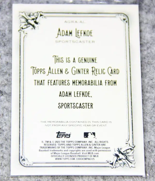 2023 Adam Lefkoe #AGRA-AL Topps Allen & Ginter Worn Memorabilia Relic - back