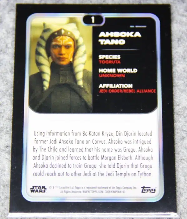 2023 Ahsoka Tano #1 Topps Star Wars The Mandalorian - back