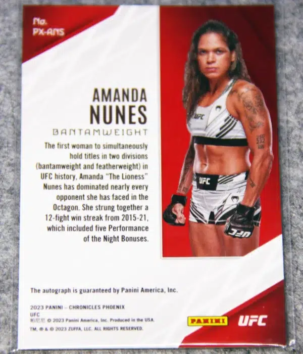 2023 Amanda Nunes #PX-ANS Panini Chronicles Phoenix UFC Autograph - back