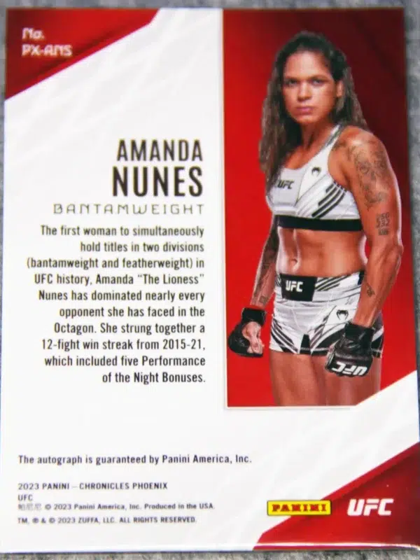 2023 Amanda Nunes #PX-ANS Panini Chronicles Phoenix UFC Autograph - back