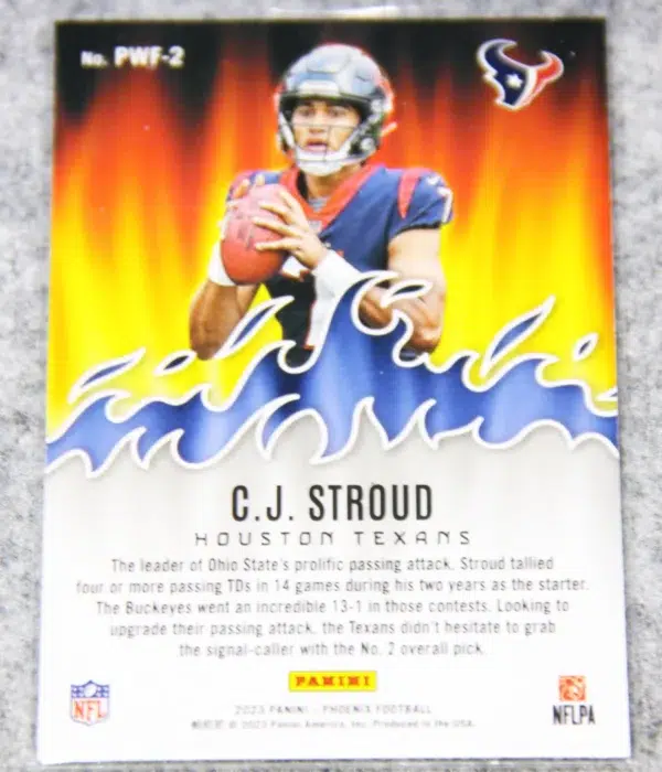 2023 C.J. Stroud #PWF-2 Panini Phoenix Playing With Fire Silver Holo RC - back