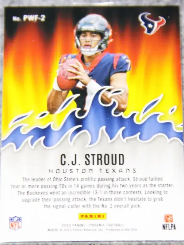 2023 C.J. Stroud #PWF-2 Panini Phoenix Playing With Fire Silver Holo RC - back