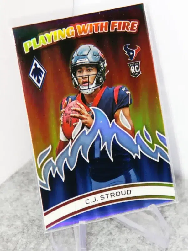 2023 C.J. Stroud #PWF-2 Panini Phoenix Playing With Fire Silver Holo RC - stand