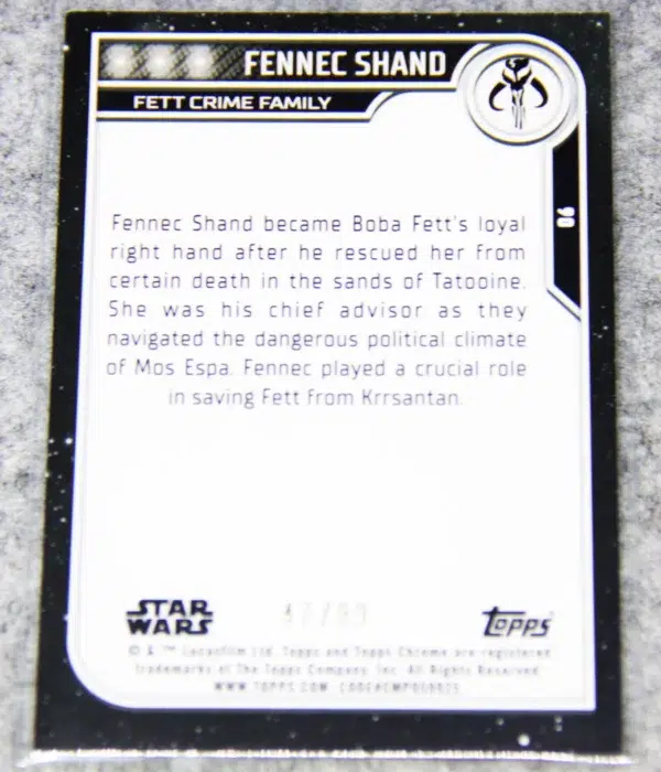 2023 Fennec Shand #90 Topps Star Wars Chrome Fett Crime Family Green Refractor SN#47 - back