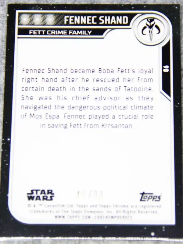 2023 Fennec Shand #90 Topps Star Wars Chrome Fett Crime Family Green Refractor SN#47 - back