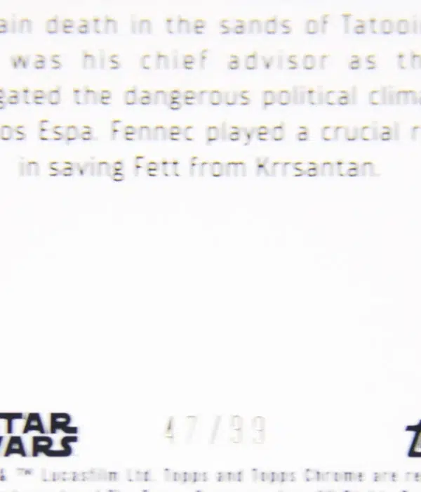 2023 Fennec Shand #90 Topps Star Wars Chrome Fett Crime Family Green Refractor SN#47 - detail