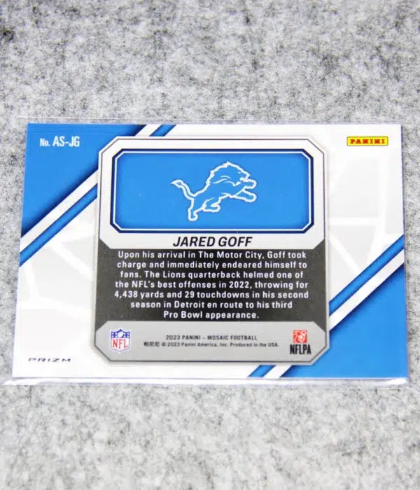 2023 Jared Goff #AS-JG Panini Mosaic Audible Silver Prizm - back