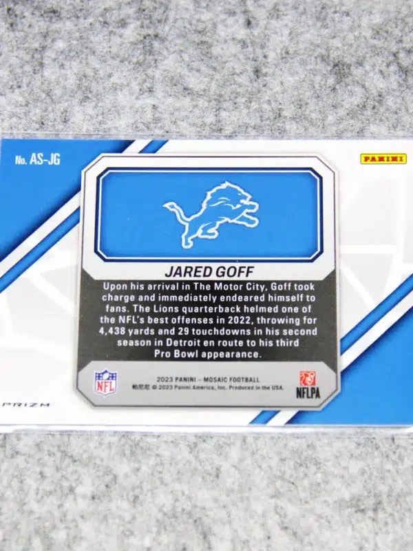 2023 Jared Goff #AS-JG Panini Mosaic Audible Silver Prizm - back