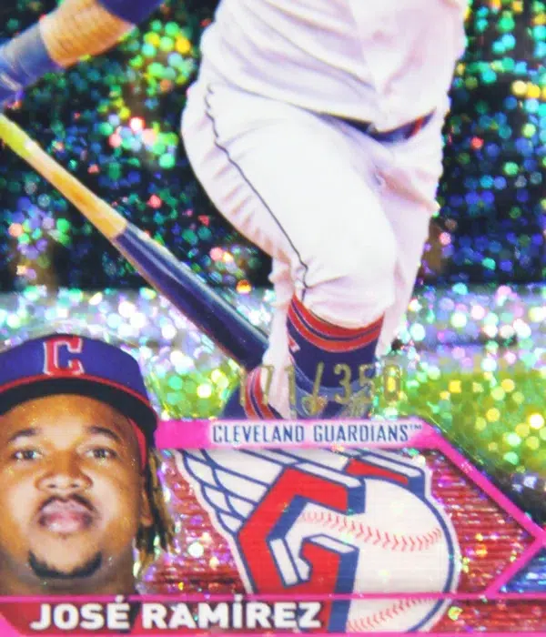 2023 Jose Ramirez #38 Topps Chrome Magenta Speckle Refractor SN#171 - detail