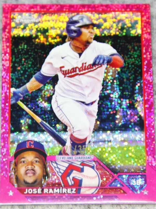2023 Jose Ramirez #38 Topps Chrome Magenta Speckle Refractor SN#171 - front