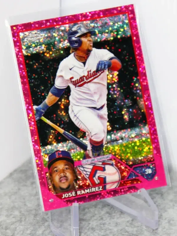 2023 Jose Ramirez #38 Topps Chrome Magenta Speckle Refractor SN#171 - stand