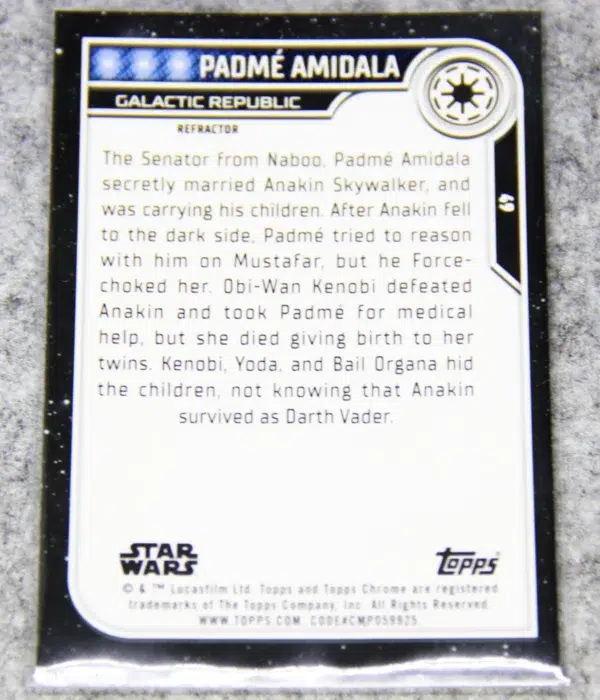 2023 Padme Amidala #49 Topps Star Wars Chrome Galactic Republic Refractor - back