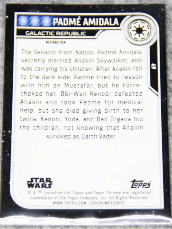 2023 Padme Amidala #49 Topps Star Wars Chrome Galactic Republic Refractor - back