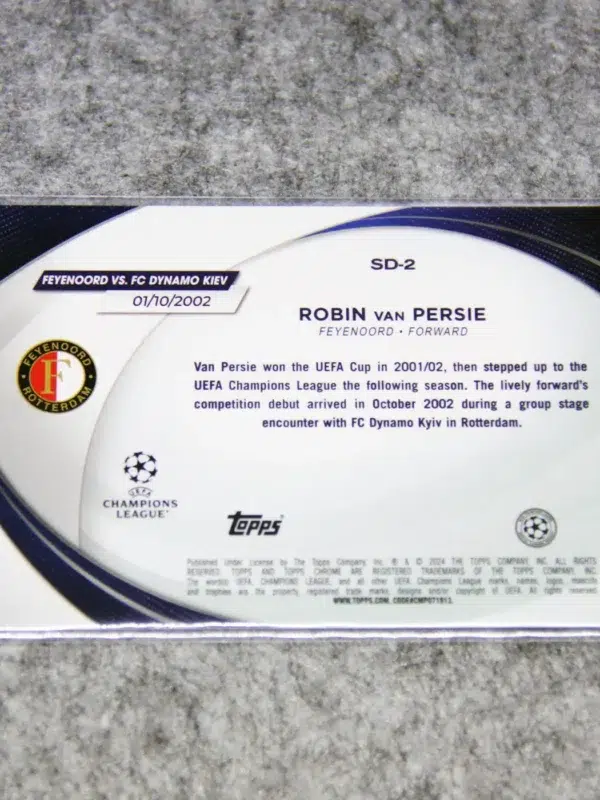 2024 Robin van Persie #SD-2 Topps Chrome UEFA Champions League Starball Debut Refractor - back