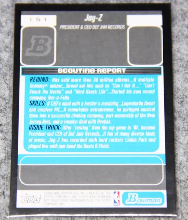 2005-06 Jay-Z #151 Topps Bowman Draft Picks & Prospects Basketball RC - back