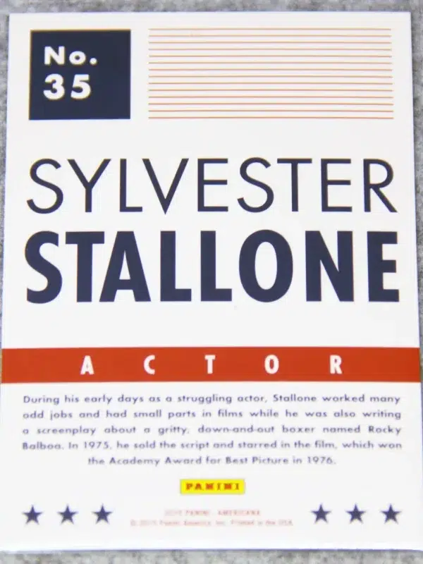 2015 Sylvester Stallone #35 Panini Americana Actor Blue Parallell - back