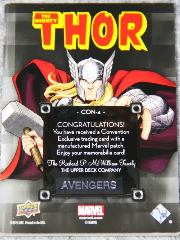 2015 The Mighty Thor #CON-4 Upper Deck Marvel Convention Exclusive Comic-Con Patch - back