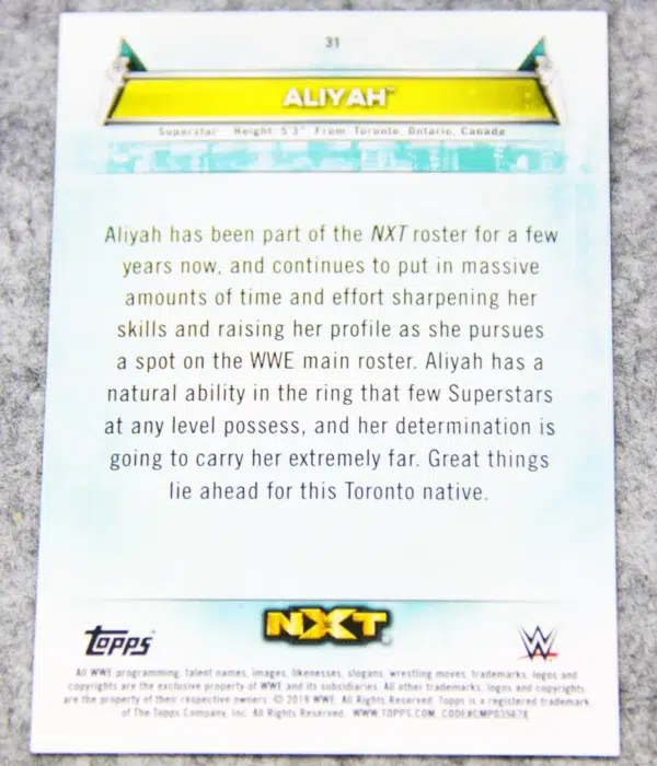 2019 Aliyah #31 Topps WWE Womens Division NXT Superstar - back
