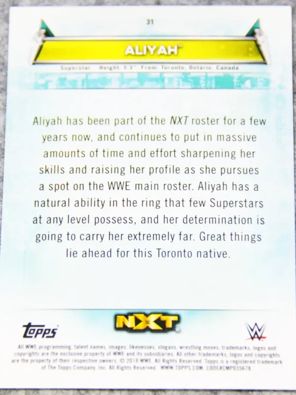 2019 Aliyah #31 Topps WWE Womens Division NXT Superstar - back
