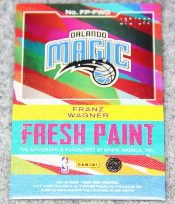 2021-22 Franz Wagner #FP-FWG Panini Court Kings Fresh Paint Autograph RC SN#162 - back