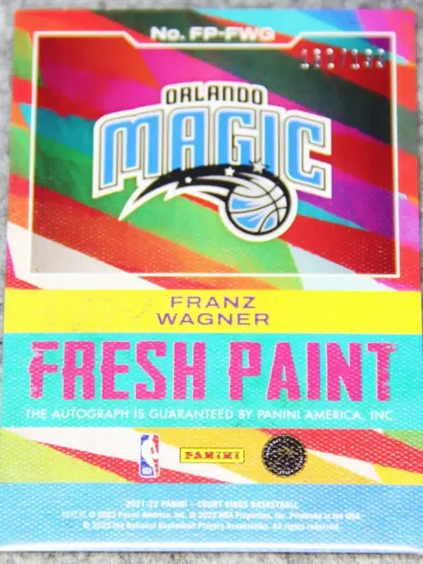 2021-22 Franz Wagner #FP-FWG Panini Court Kings Fresh Paint Autograph RC SN#162 - back