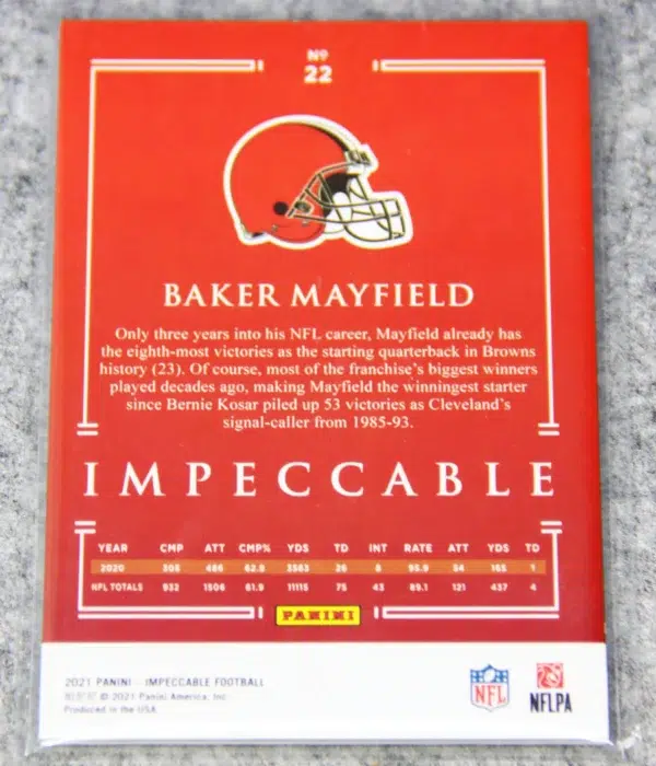 2021 Baker Mayfield #22 Panini Impeccable Football Silver SN#26 - back