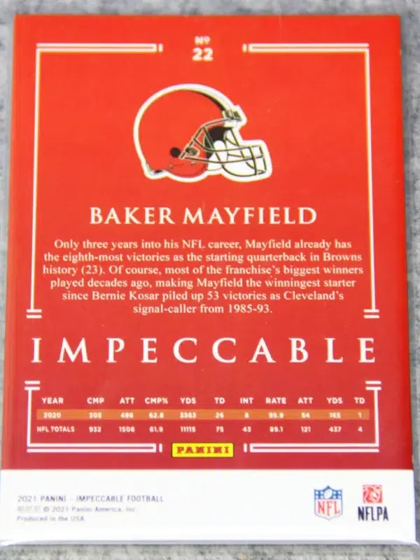 2021 Baker Mayfield #22 Panini Impeccable Football Silver SN#26 - back