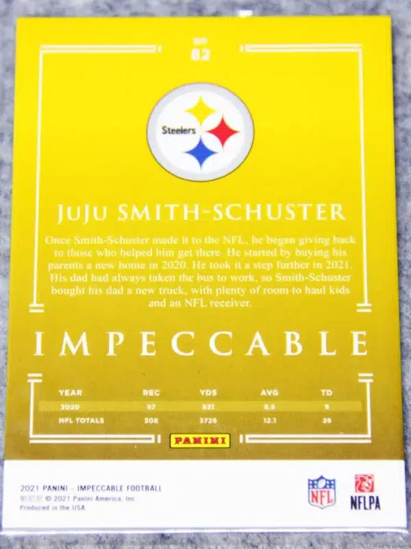 2021 Juju Smith-Schuster #82 Panini Impeccable Football SN#22 - back