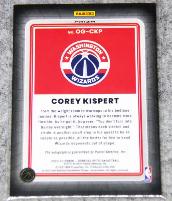 2022-23 Corey Kispert #OG-CKP Panini Donruss Optic Choice Opti-Graphs Red Mojo Autograph - back